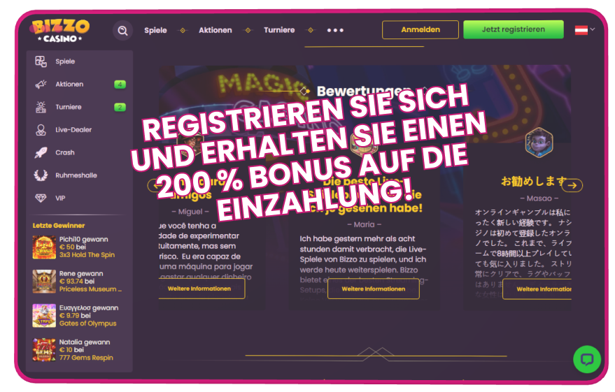 Registrieren Sie sich und erhalten Sie einen 200 % Bonus auf die Einzahlung!